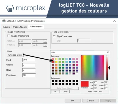 Nouvelle gestion des couleurs logiJET TC8